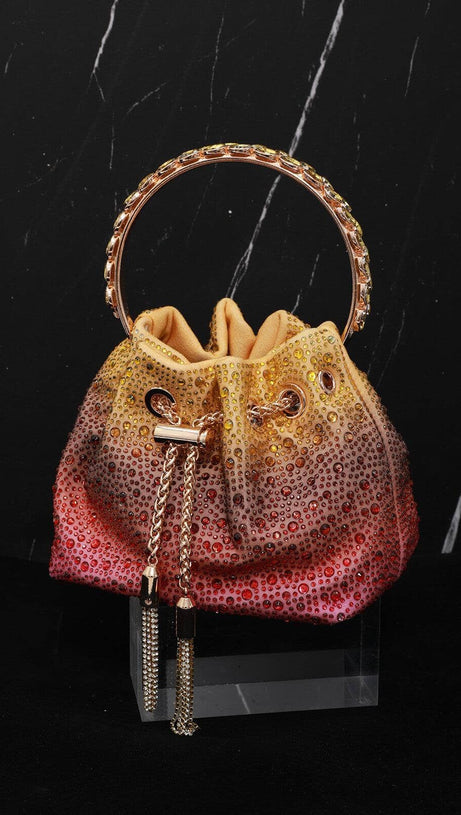 CRYSTAL EMBELLISHED BUCKET BAG IN OMBRE