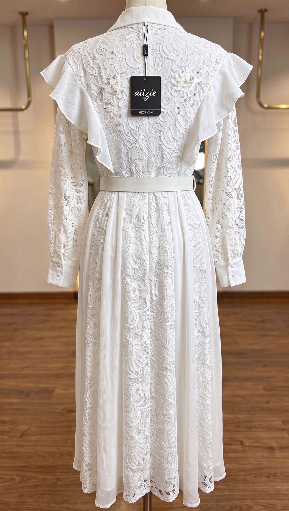 White Floral Lace A-Line Maxi Shirt Dress