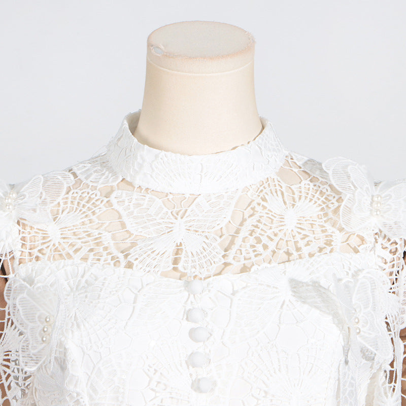 COMPLETO GONNA IN RETE CON RICAMI DI FIORI