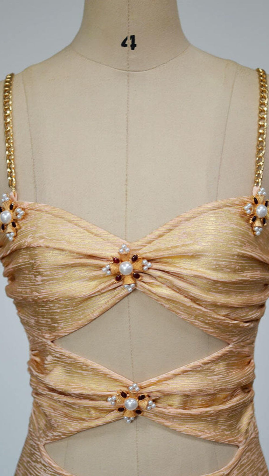 IVIE GOLD SHIMMER CUTOUT EMBELLISHED MIDI DRESS - GLAMOROUS PARTY & COCKTAIL