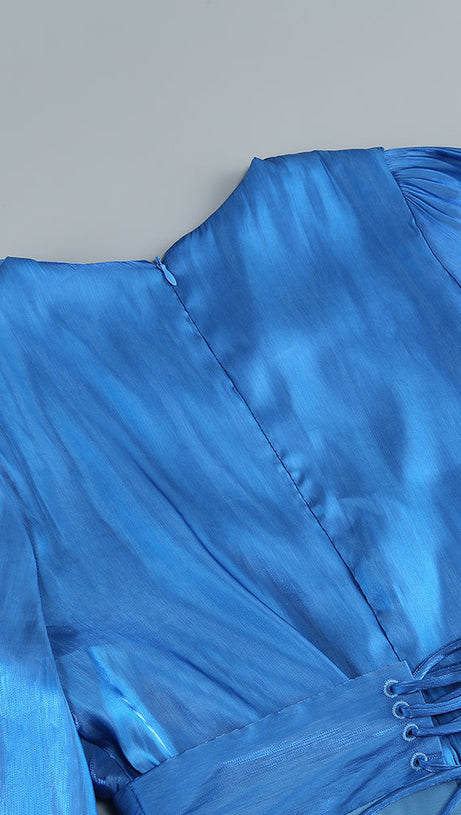 MARCIA TRUMPET SLIT SLEEVE BODYCON MAXI DRESS IN BLUE