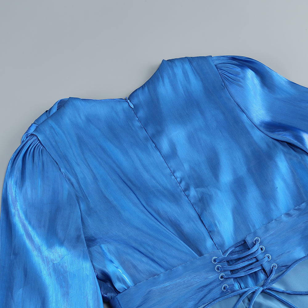 AIIZIE MARCIA TRUMPET SLIT SLEEVE BODYCON MAXI DRESS IN BLUE - product image