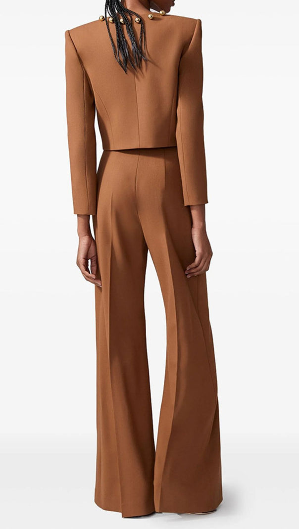 AIIZIE Jennifer Chic Gold Button Cropped Jacket & Wide-Leg Pants Set - product image