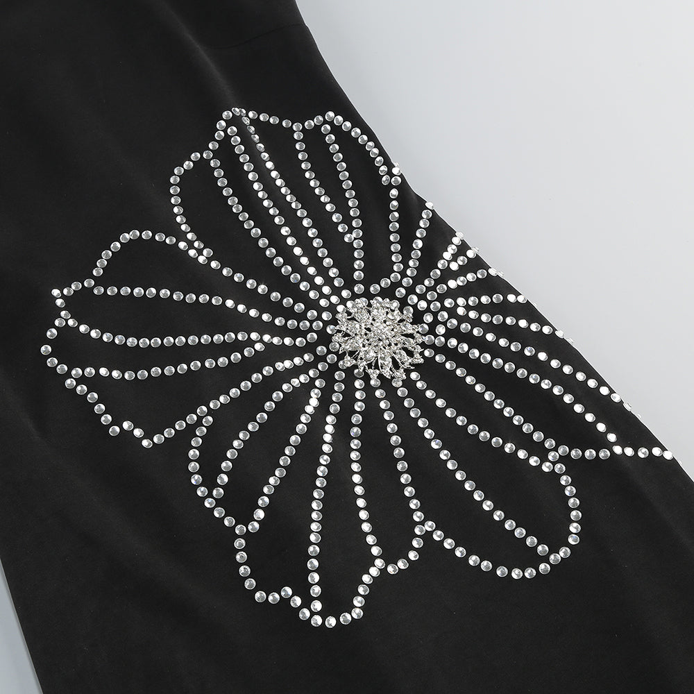 Ärmelloses Maxikleid mit geradem Bein und Blumenmuster in Schwarz 