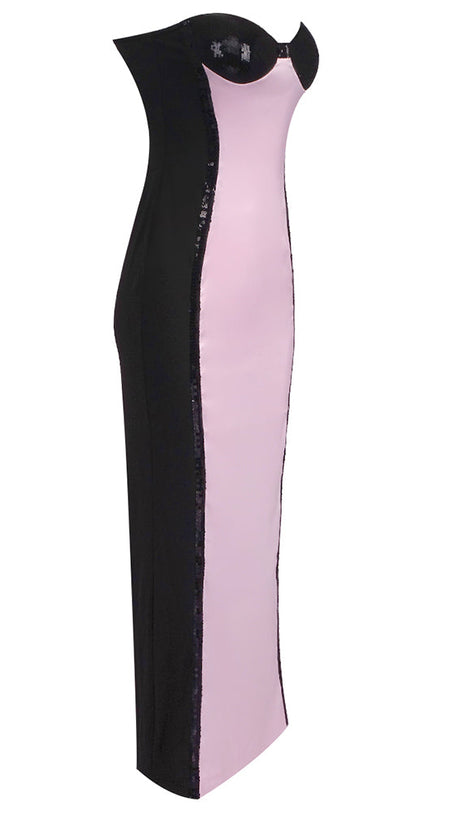GLADYS STRAPLESS SEQUIN BUSTIER MAXI DRESS BLACK PINK