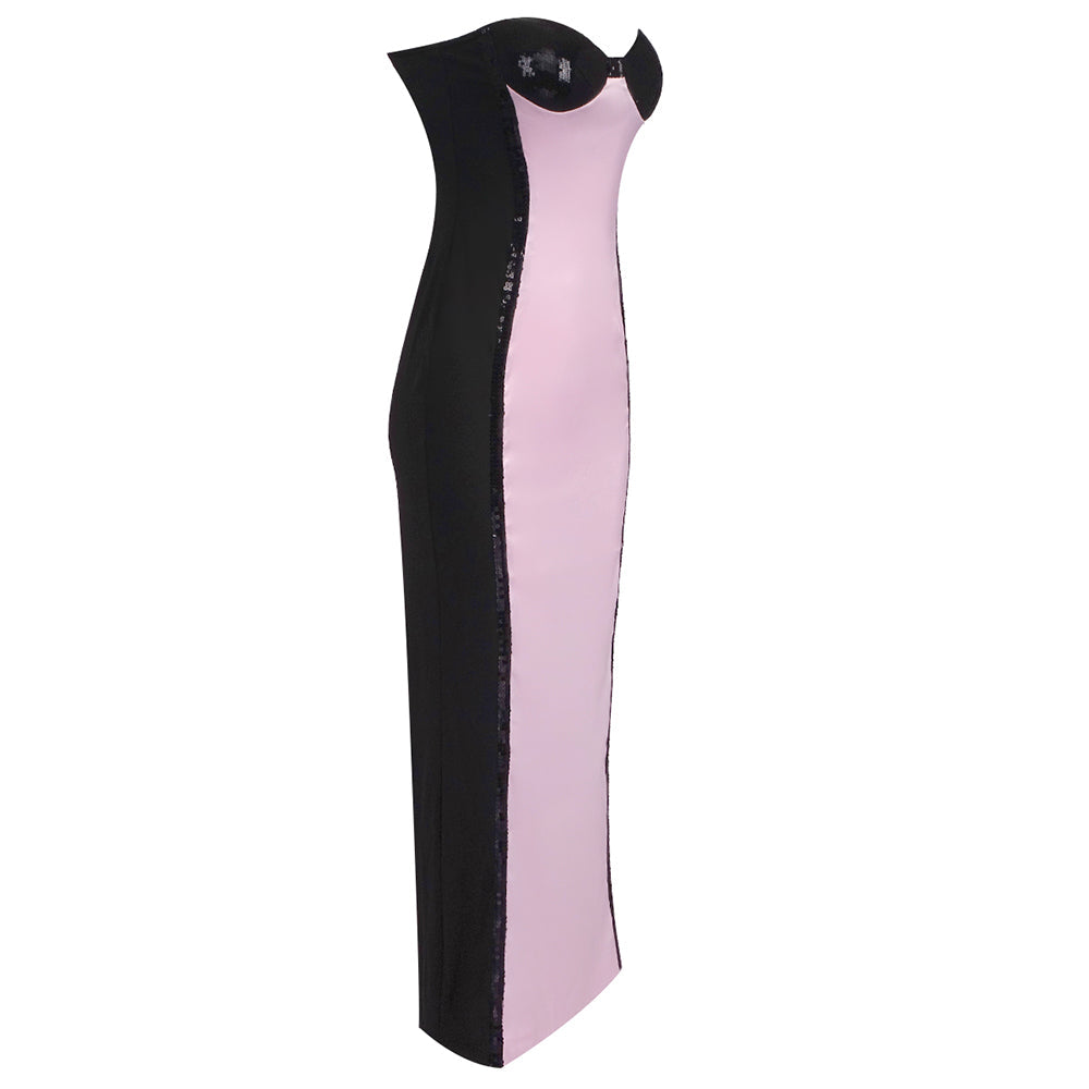 AIIZIE GLADYS STRAPLESS SEQUIN BUSTIER MAXI DRESS BLACK PINK - product image