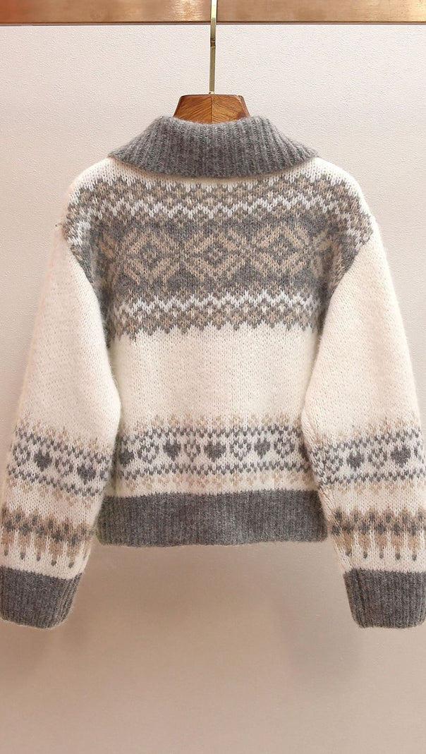 AIIZIE Jianna Cozy Fair Isle Lapel Collar Zip Cardigan for Women - product image