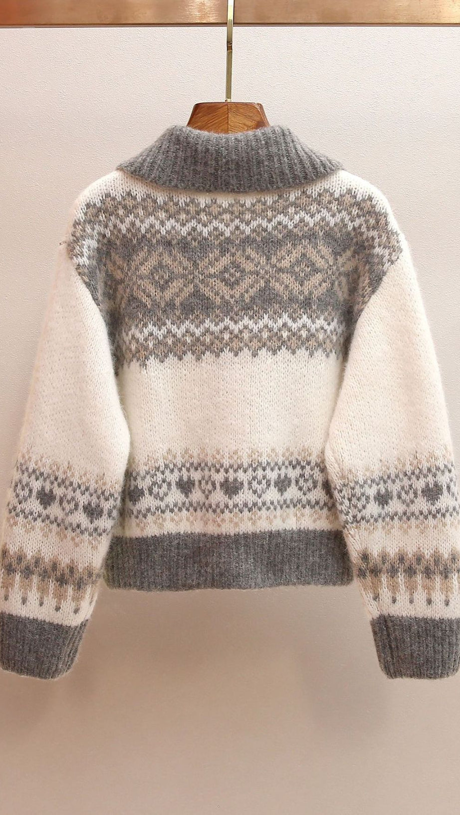 Jianna Cozy Fair Isle Lapel Collar Zip Cardigan for Women