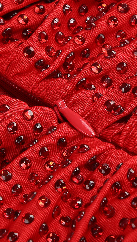 SLINKY MESH LONG SLEEVE MAXI DRESS IN RUBY