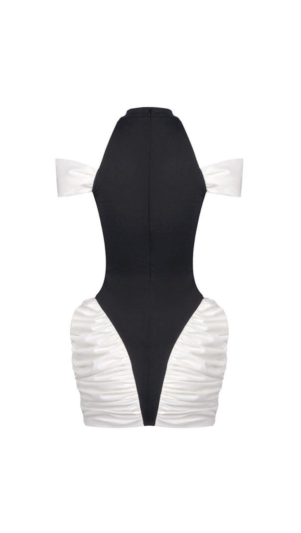 AIIZIE HESPERIA HALTER RUCHED MINI DRESS - TWO-TONE BODYCON GLAMOUR - product image