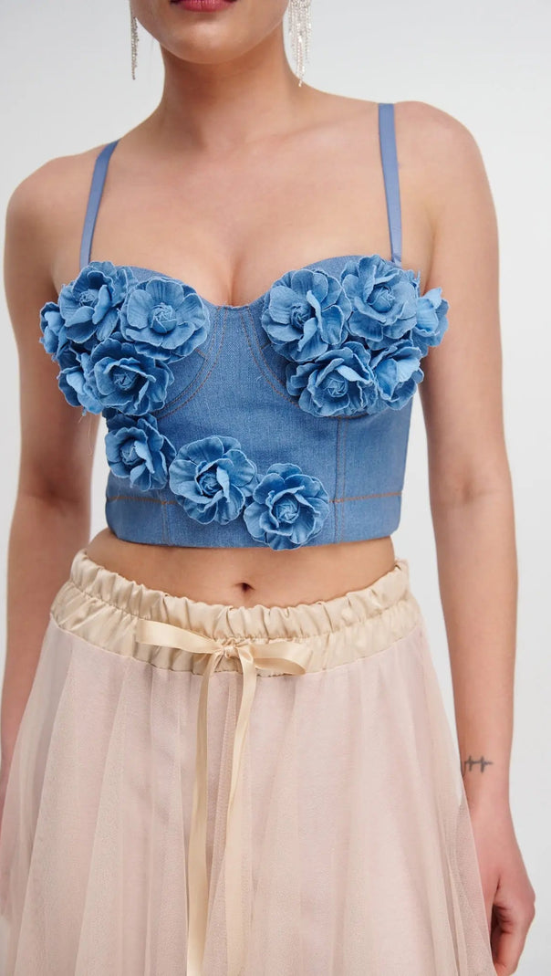 AIIZIE DENIM TOP WITH ROSES - product image