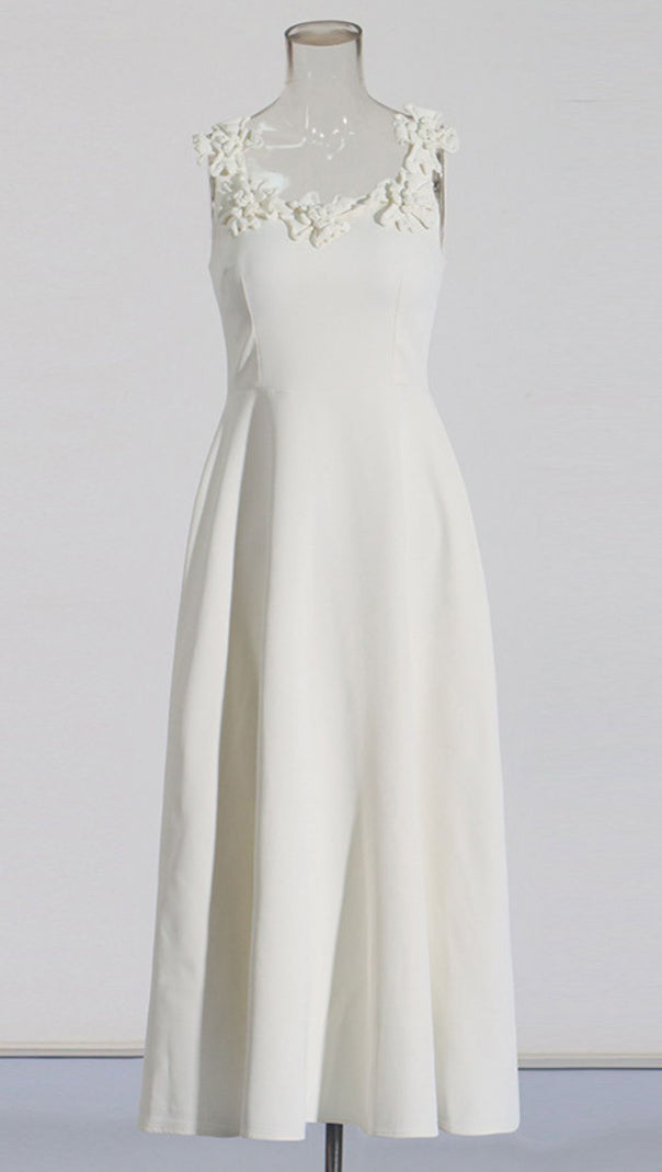 Janan White Floral Midi Dress - Elegant, Romantic & Perfect for Special Occasions