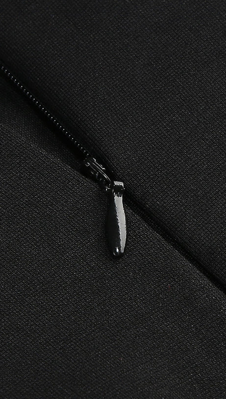 SYMMETRICAL TULLE PEARL EMBELLISHED MINI DRESS IN BLACK