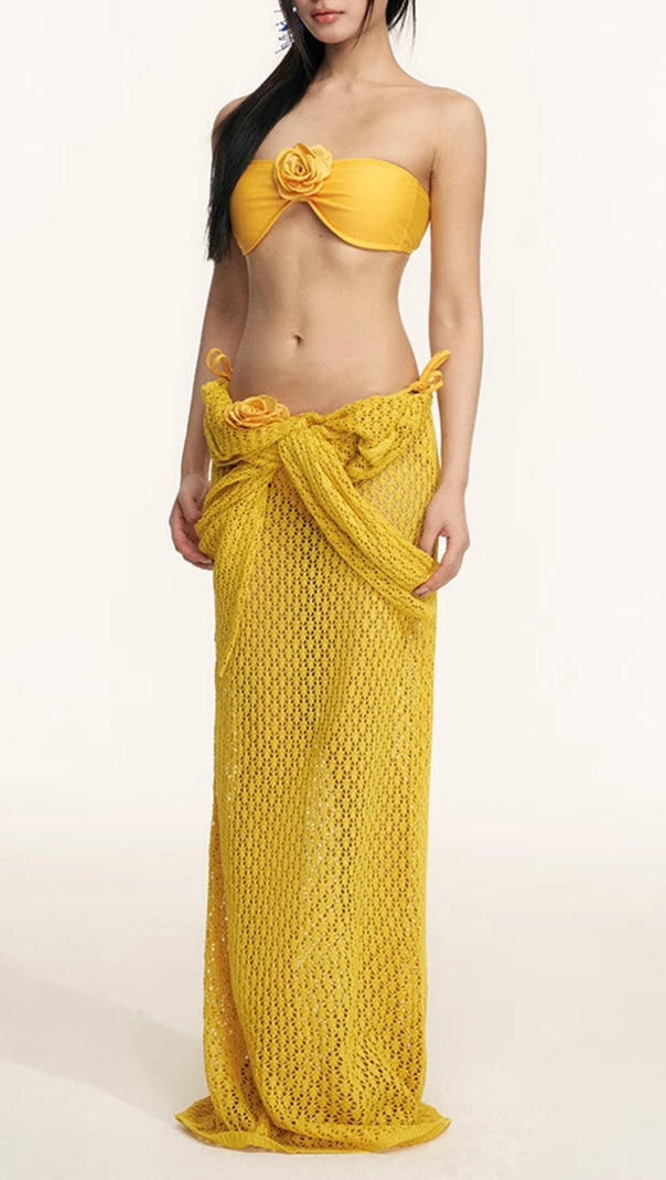 AIIZIE DILLAN YELLOW FLOWER THREE-PIECE SWIMSUIT - product image