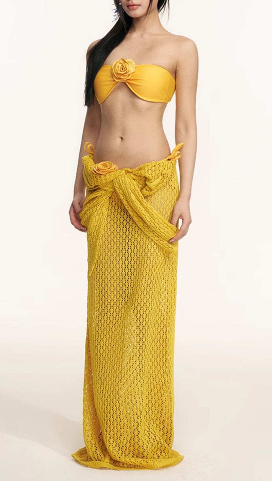 DILLAN YELLOW FLOWER THREE-PIECE SWIMSUIT
