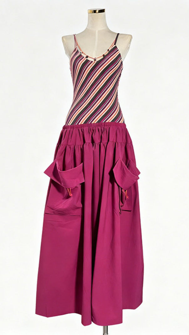 AIIZIE Jalal Vibrant Striped Maxi Dress with Statement Pockets - Effortless Chic for Women - product image