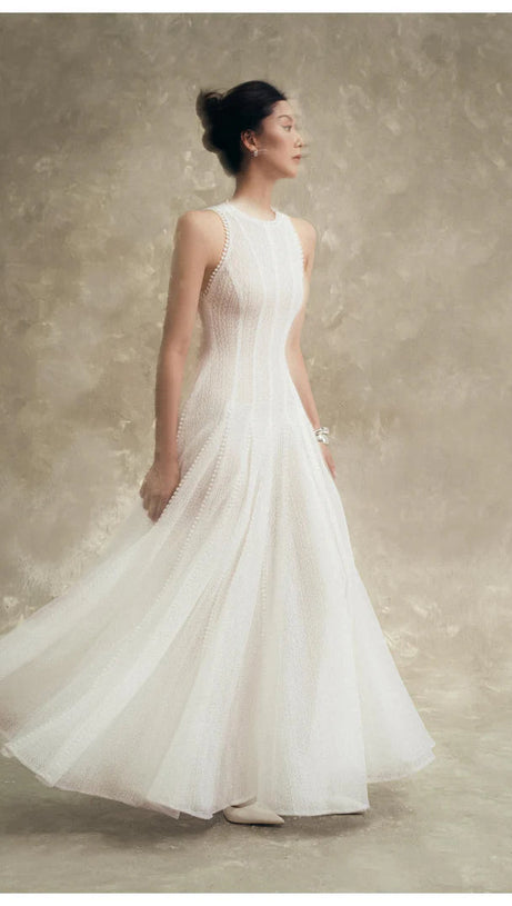 SLEEVELESS LACE CROCHET MAXI DRESS IN WHITE