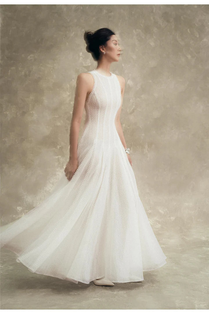 SLEEVELESS LACE CROCHET MAXI DRESS IN WHITE