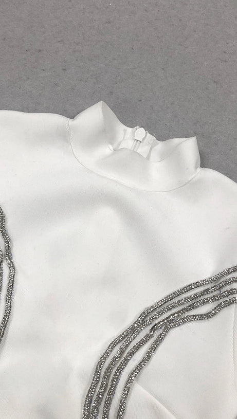 ASHLEY CRYSTAL EMBELLISHED BODYCON MAXI DRESS IN WHITE