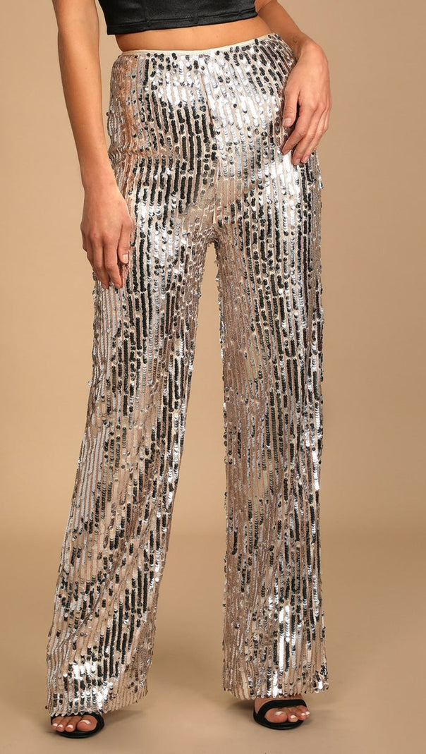 AIIZIE SILVER MULTI SEQUIN PANTS - product image