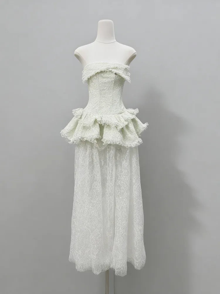 AIIZIE Green Strapless Lace-Paneled Fitted Maxi Dress - product image