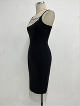 Rhinestone Metal Chain Tassel Bandage Dress