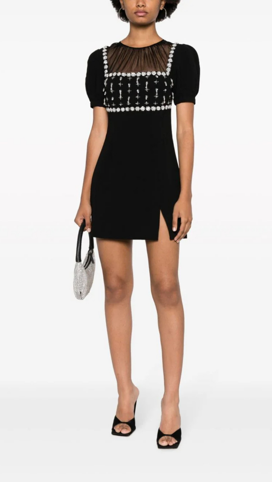 CREPE EMBELLISH MINI DRESS IN BLACK