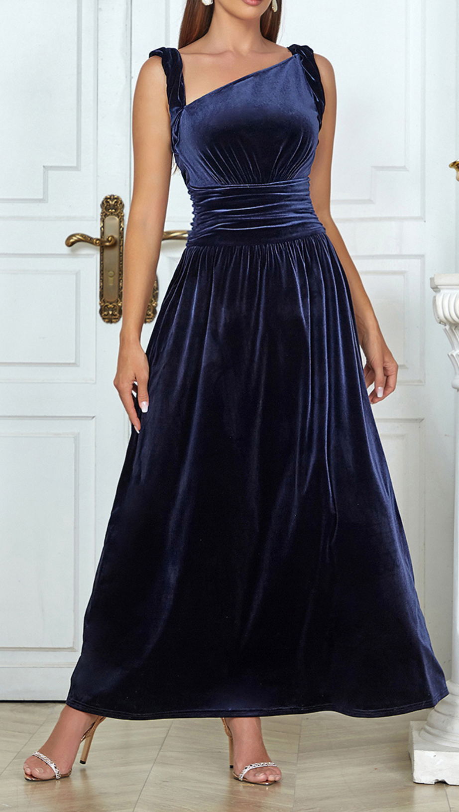 ABITO LUNGO IN VELLUTO CON VITA ARRICCIATA