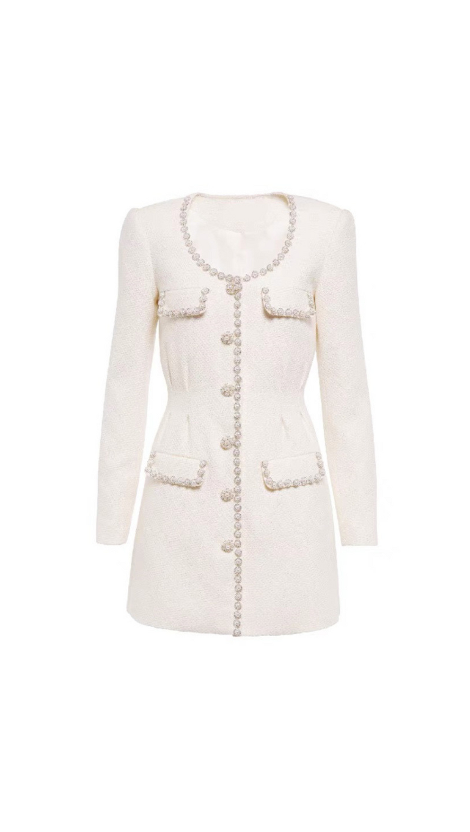 CREAM EMBELLISHED TAILORED MINI DRESS