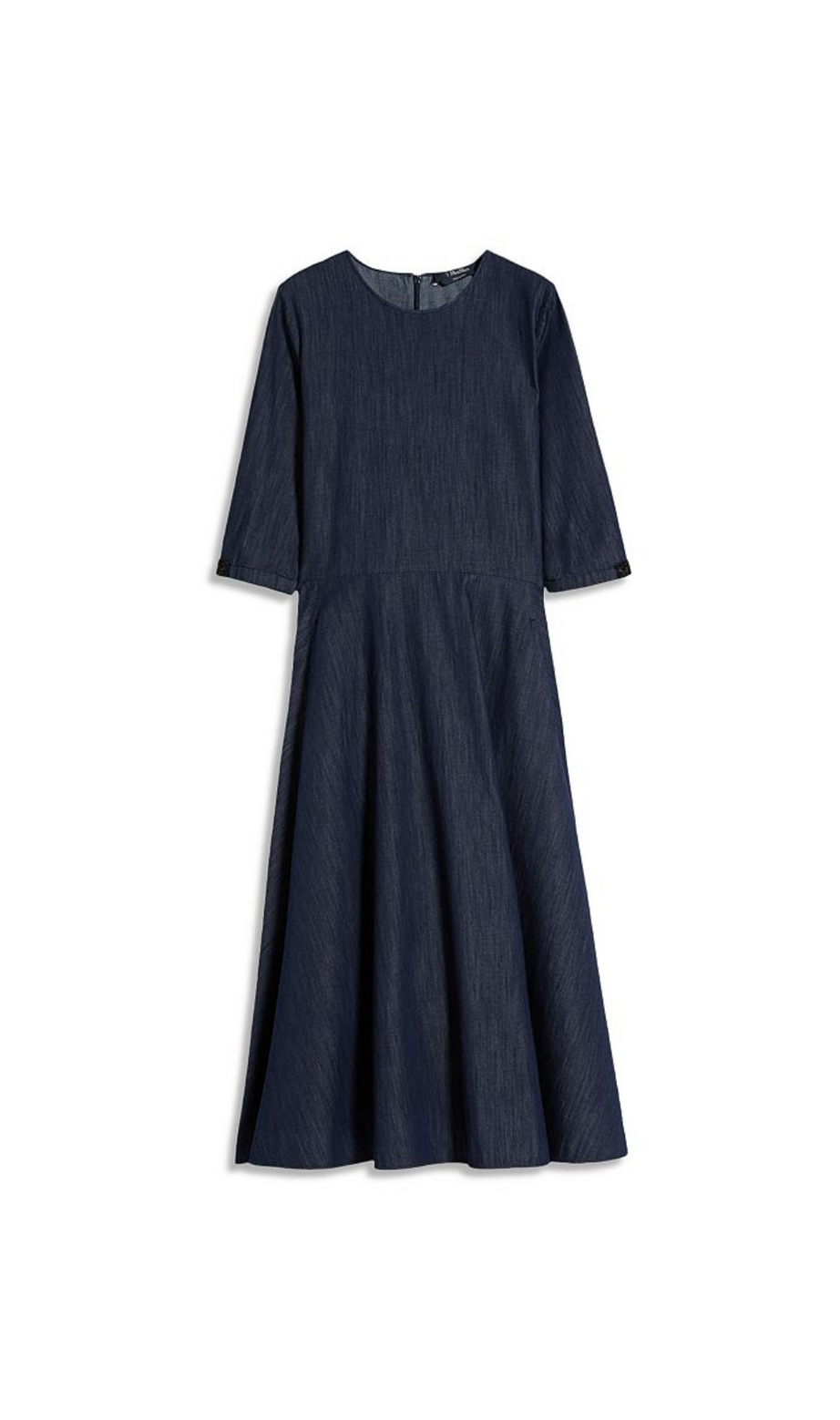 EMBELLISHED COTTON DENIM MIDI DRESS