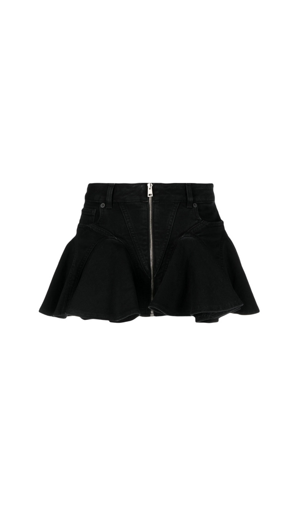 AIIZIE BLACK FLARED DENIM MINI SKIRT - product image