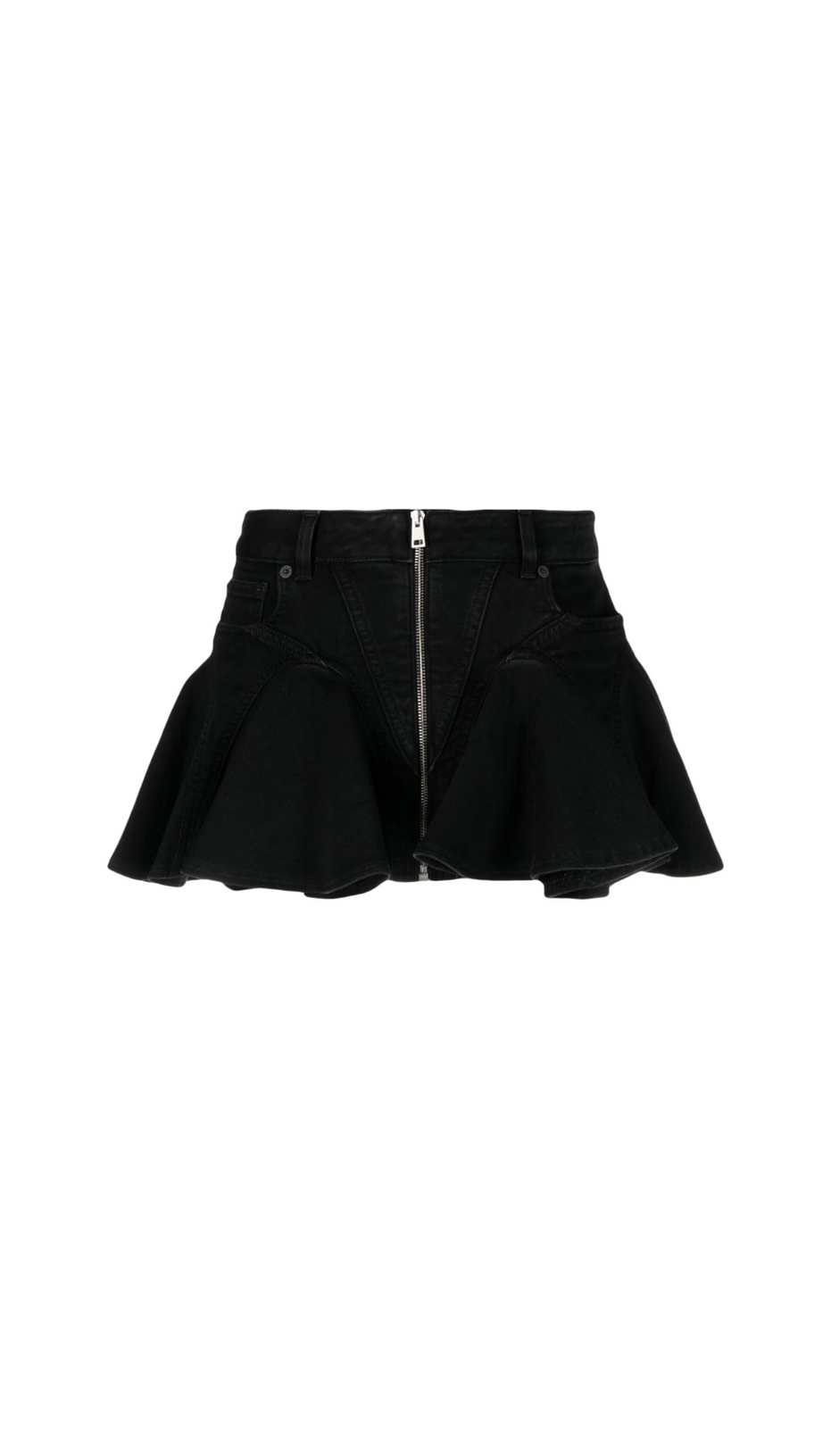 BLACK FLARED DENIM MINI SKIRT