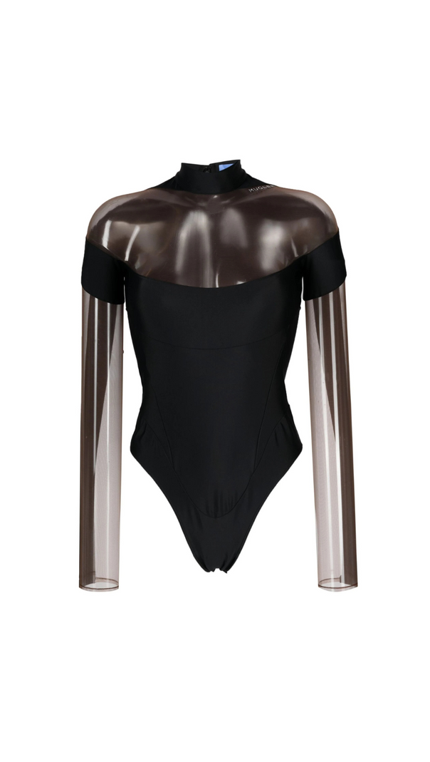 AIIZIE BLACK ILLUSION NECKLINE BODYSUIT - product image