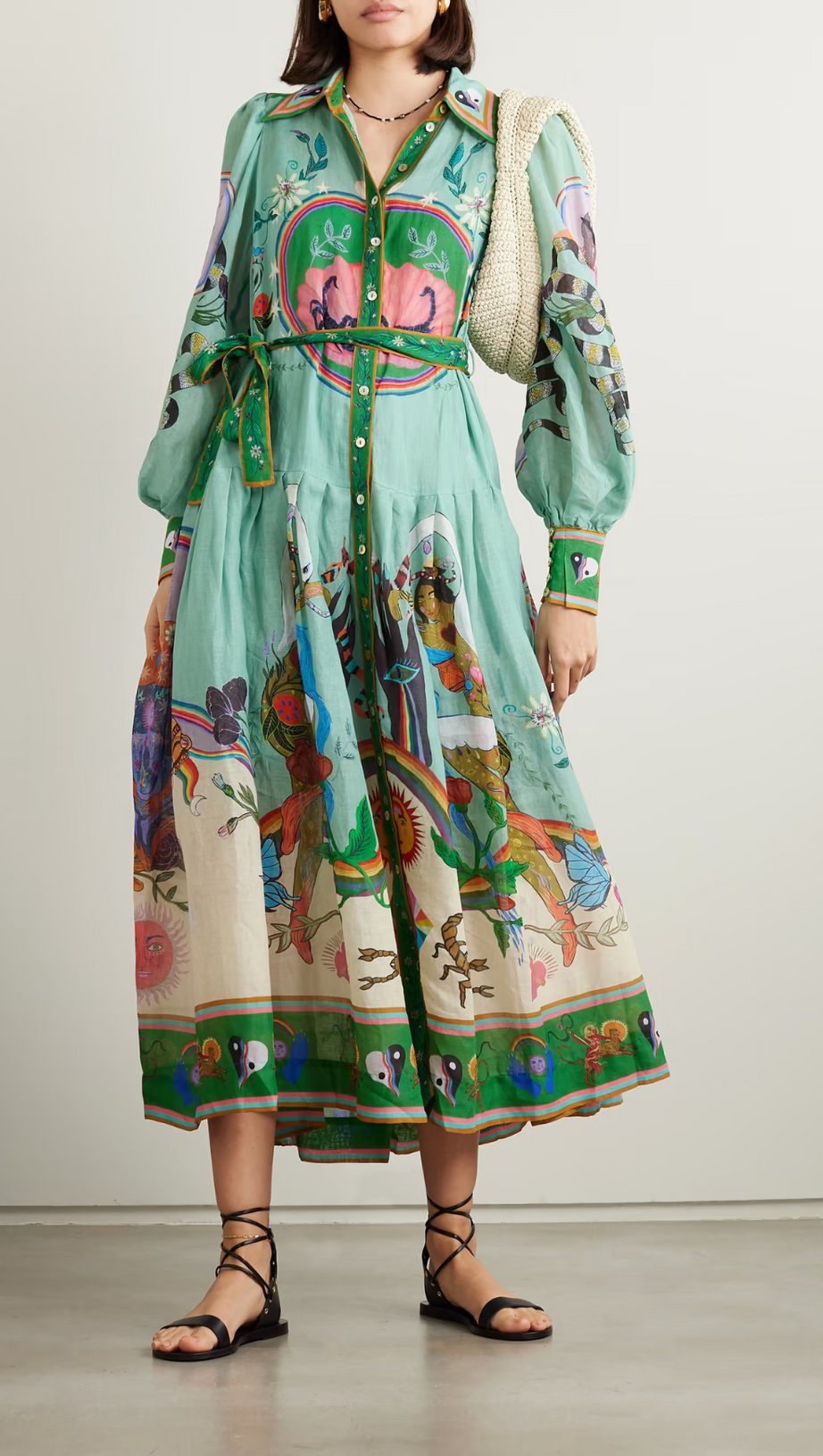 BELTED PRINTED RAMIE MAXI SHIRT DRESS