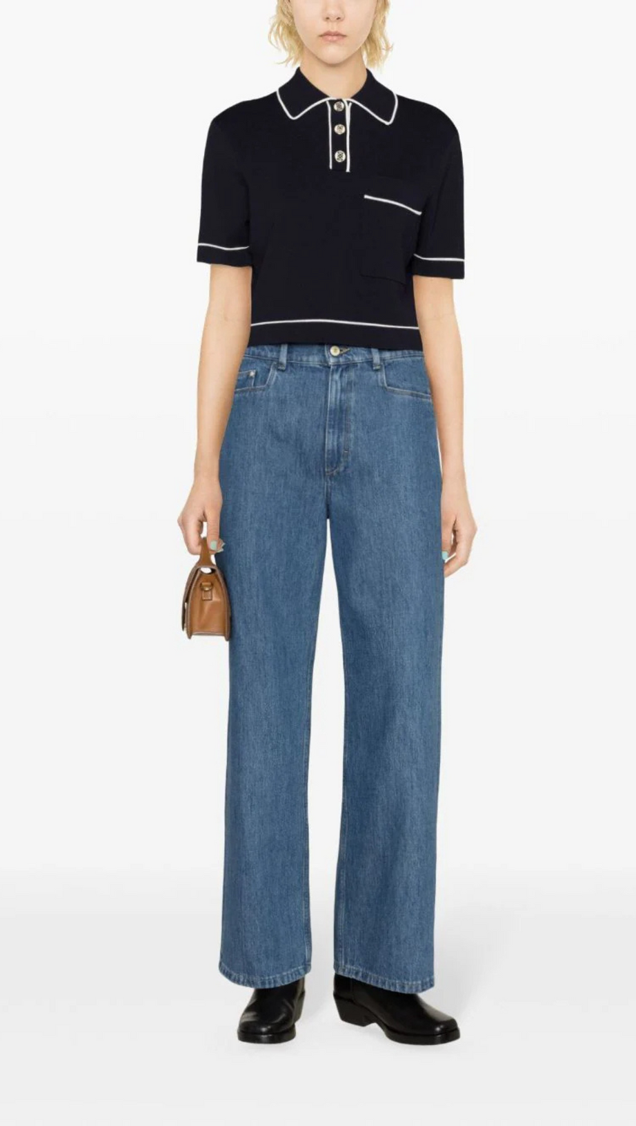 HIGH CROPPED POLO SWEATER