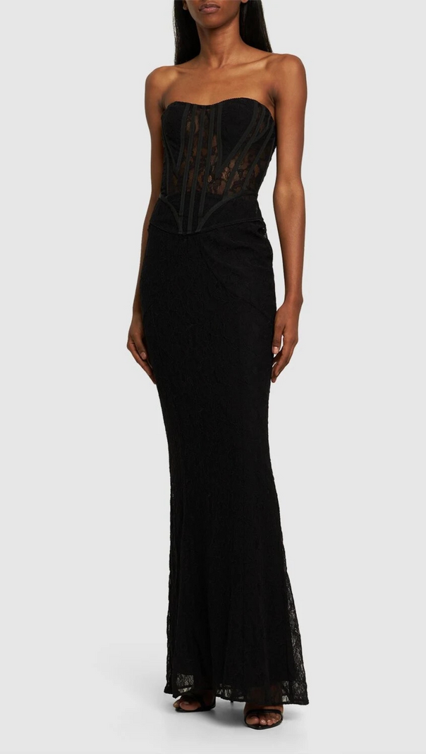 AIIZIE BLACK LACE DRESS WITH DENUDED SHOULDERS - product image