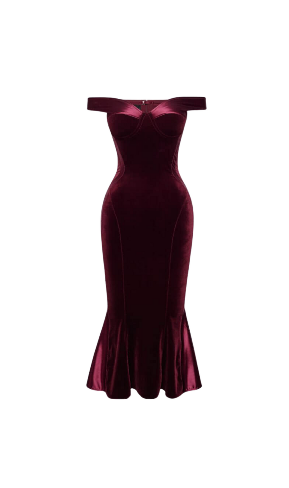 ABITO MIDI IN RASO DI POLIESTERE E SPANDEX COLOR BORDEAUX