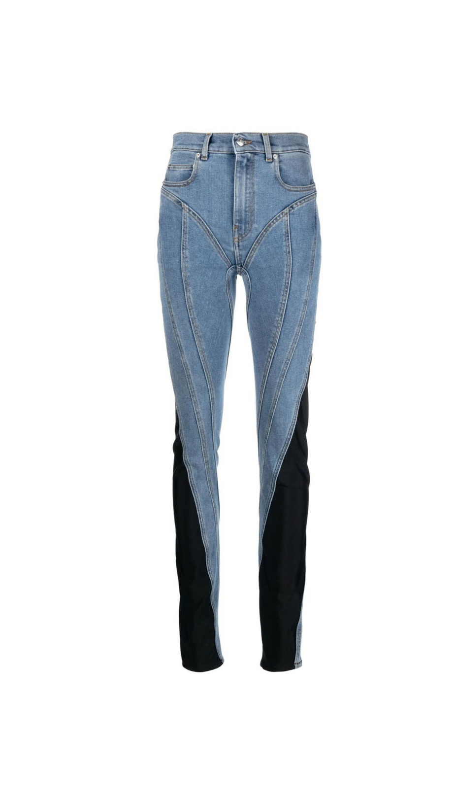 JEANS A VITA ALTA CON PANNELLI INTRECCIATI