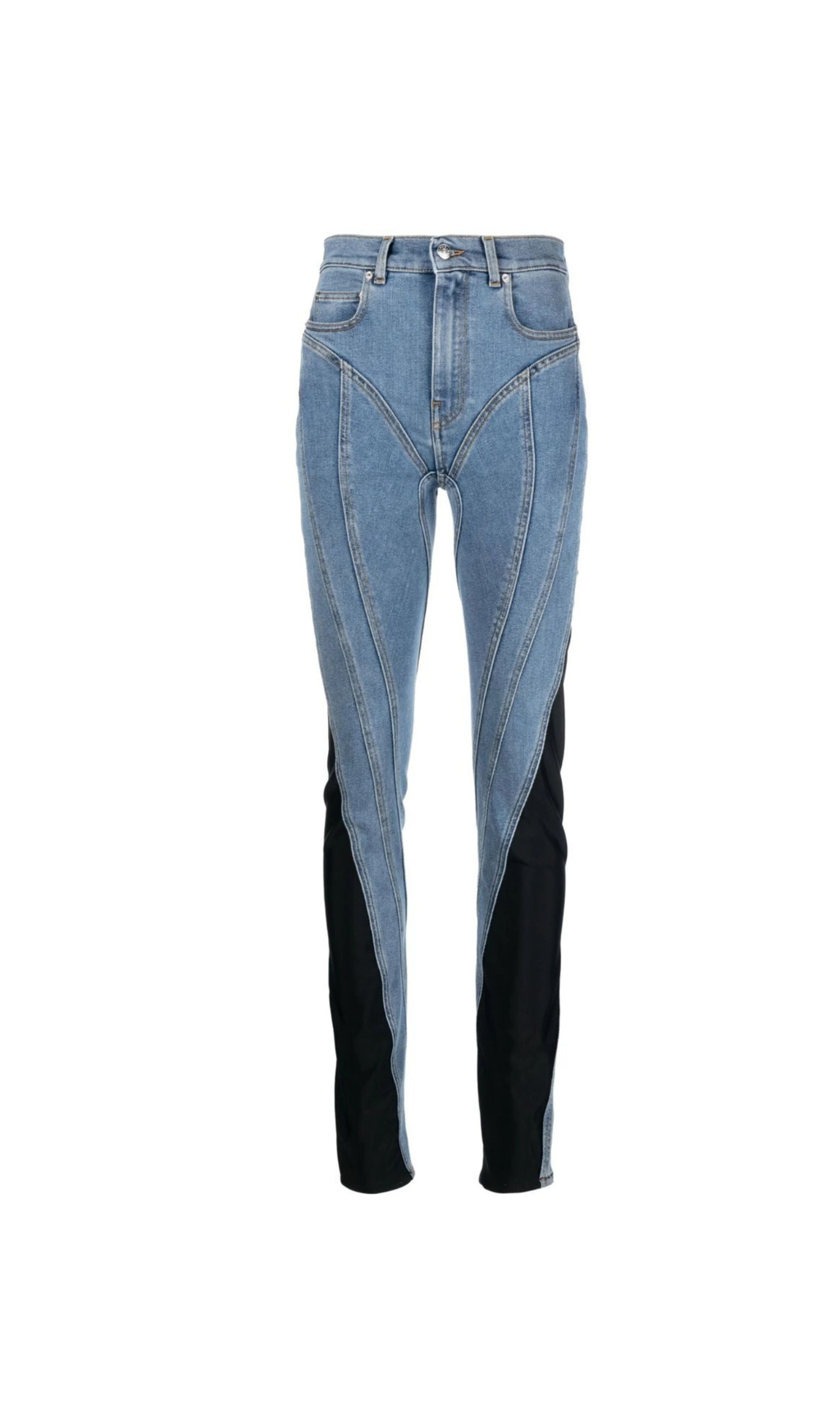 JEANS A VITA ALTA CON PANNELLI INTRECCIATI
