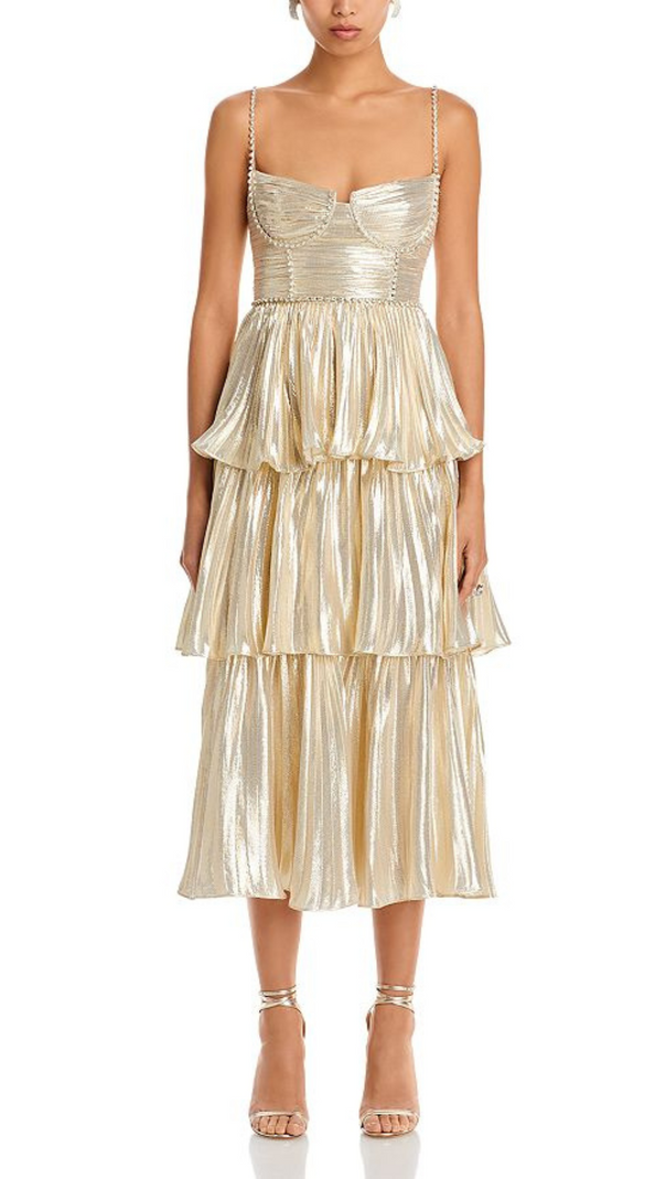 AIIZIE TIERED METALLIC MIDI DRESS - product image