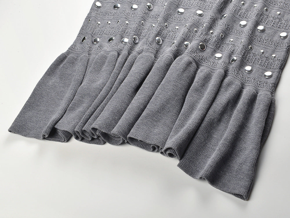 Venus Embellished Pointelle Knit Maxi Dress - Chic Grey