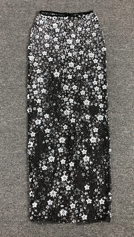 HAZEL CRYSTAL-COVERED STRAPLESS BLACK MAXI DRESS