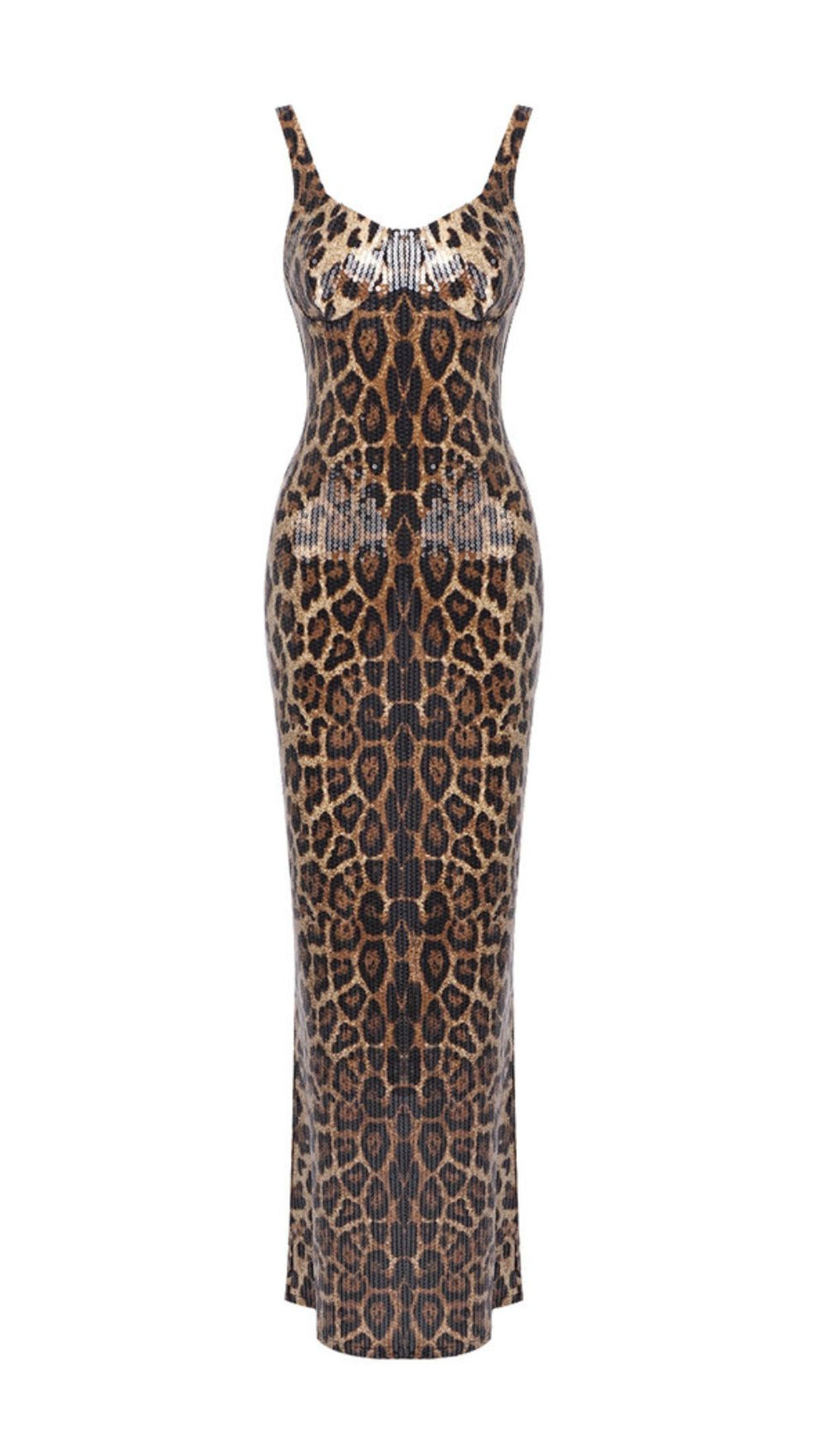 Jarrell Dazzling Leopard Sequin Maxi Gown with Dramatic Cape