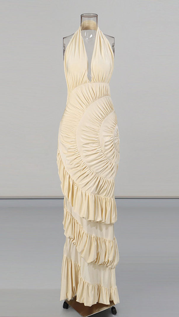AIIZIE Ineke Halter Ruffle Maxi Dress | Elegant Gala & Special Occasion Gown - product image