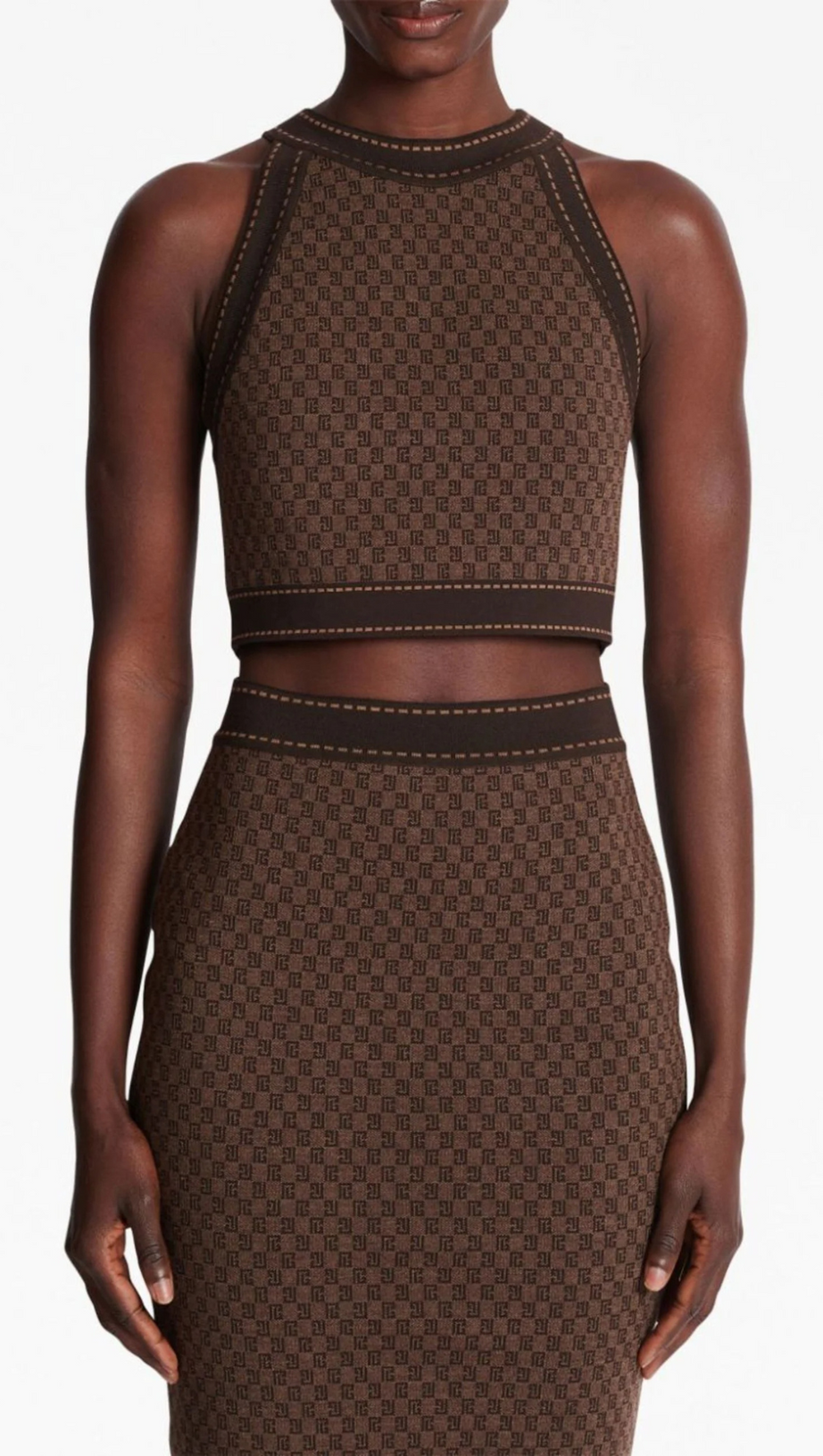 BROWN MONOGRAM-JACQUARD WOOL TOP