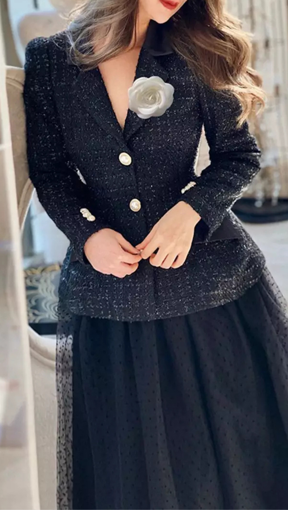 BLAZER MESH SKIRT SUIT