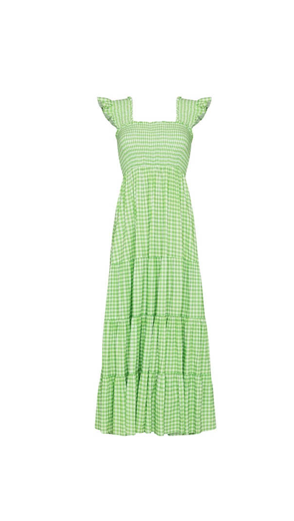 AIIZIE GREEN KENDAL GINGHAM PRINT COTTON MAXI DRESS - product image
