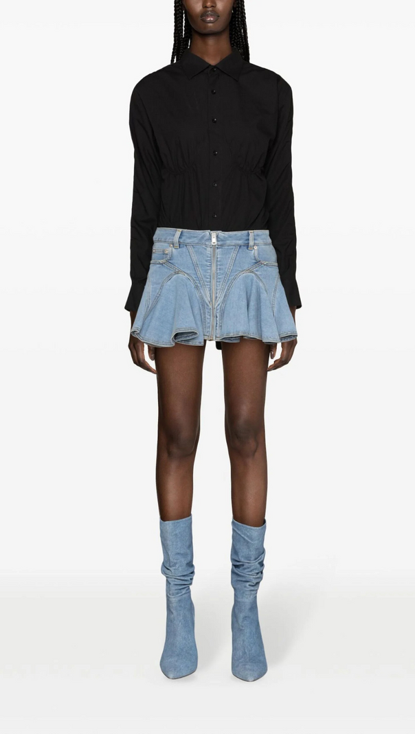 AIIZIE BLUE FLARED DENIM MINI SKIRT - product image
