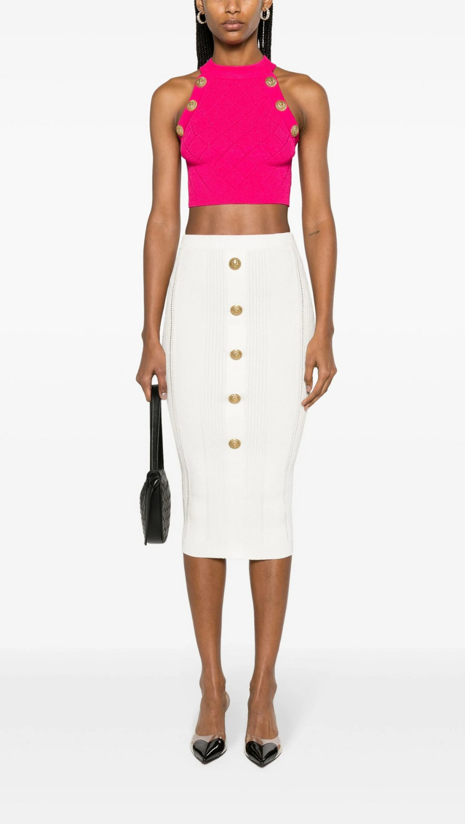 TOP CORTO IN MAGLIA A ROMBI ROSA 