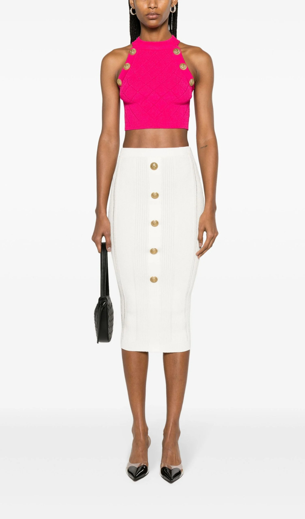 TOP CORTO IN MAGLIA A ROMBI ROSA 